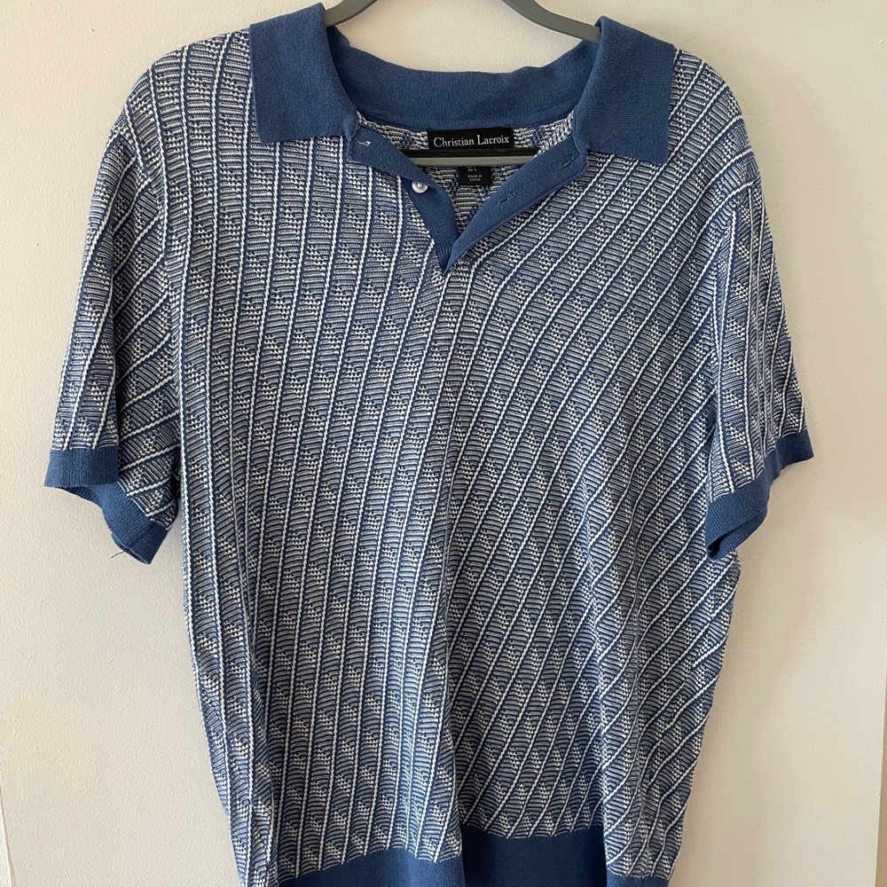 Christian Lacroix Navy and White Geometric Polo